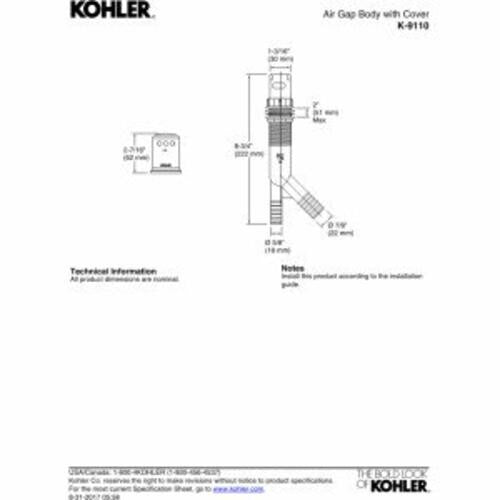 Kohler K9110BL Air Gap Body, Matte Black