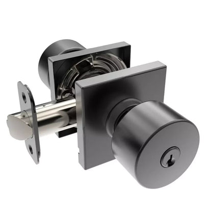 Signature Hardware-Adriot Entrance Set-Square Rosette-Knob Handle-Matte Black