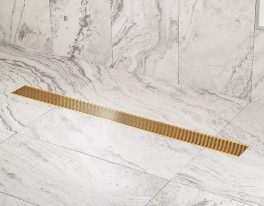 Signature Hardware - 32" Carmen Outdoor Linear Shower Drain - Polished Brass