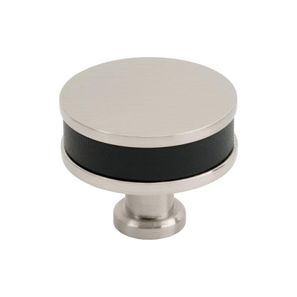 Signature Hardware 489565 Lazzara 1-1/2" Black Leather Mushroom Knob-SatinNickel