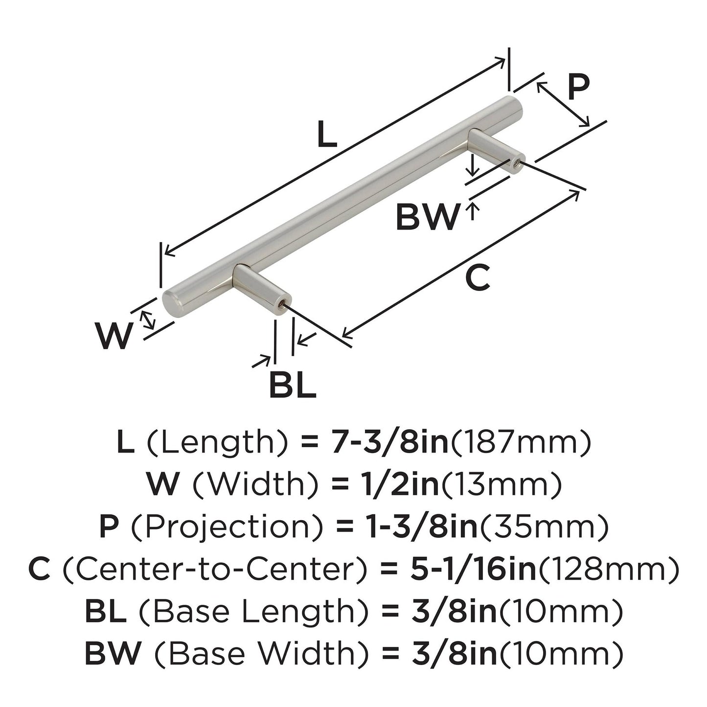 Amerock 10BX40517PN Cabinet Pull Polished Nickel 5-1/16" C2C 10 Pack