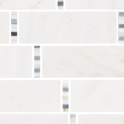 TileHQ Random Linear Mosaic in First Snow Elegance with Polished Finish