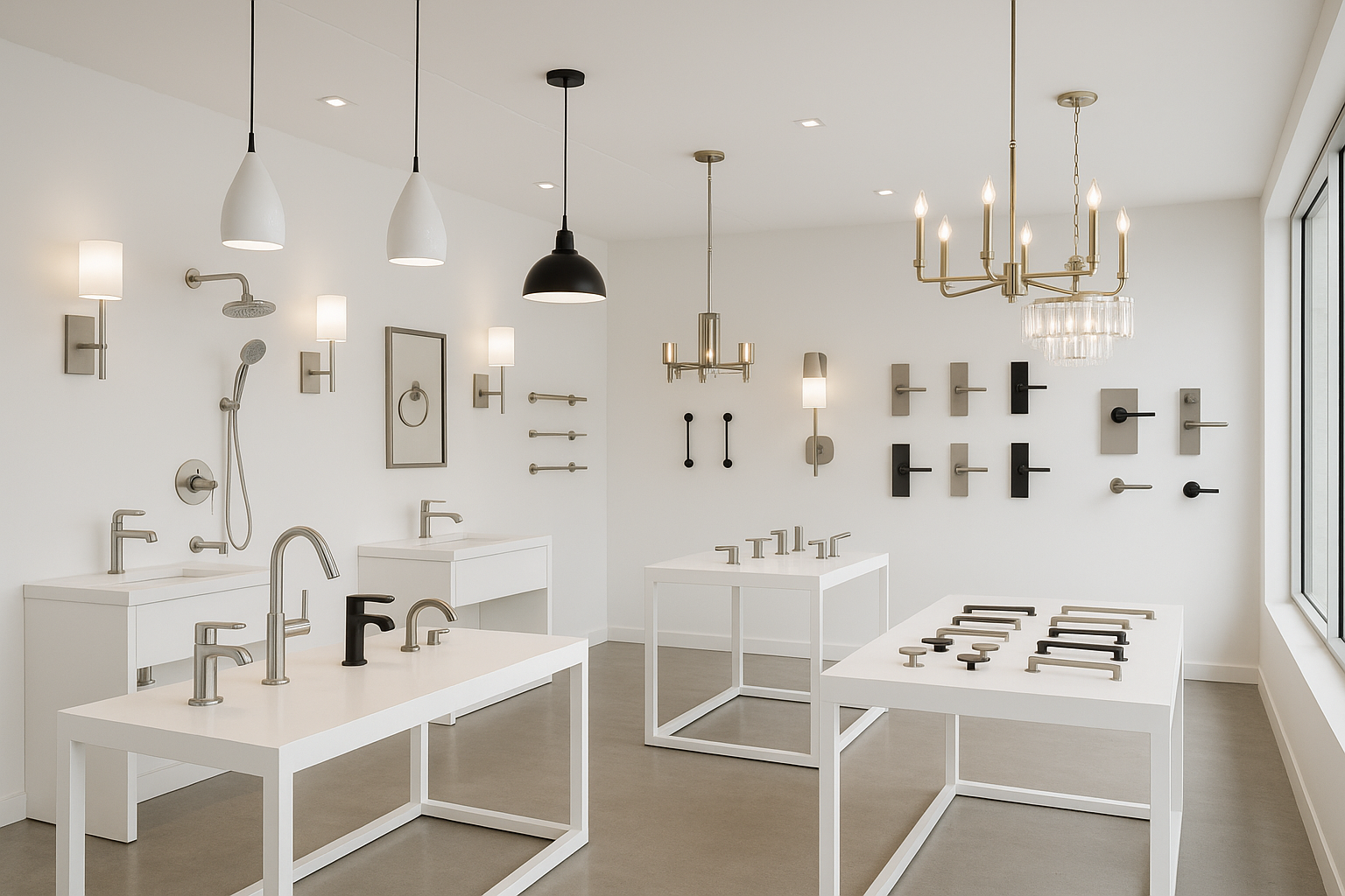 a lot of home fixtures and light in a modern and clear enviroment